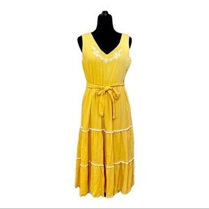 NWT JOIE x REVOLVE Yellow Floral Embroidered Tiered Midi Dress Size 8